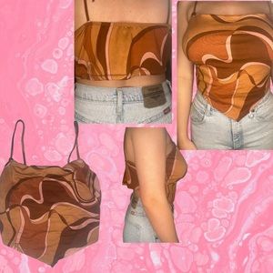 Pink and brown swirl cropped top